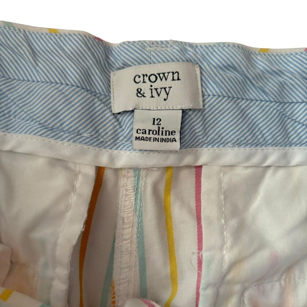 Crown & Ivy Womens Shorts 12 Striped Caroline chino Pocket Cotton Blend P130 - Picture 3 of 5